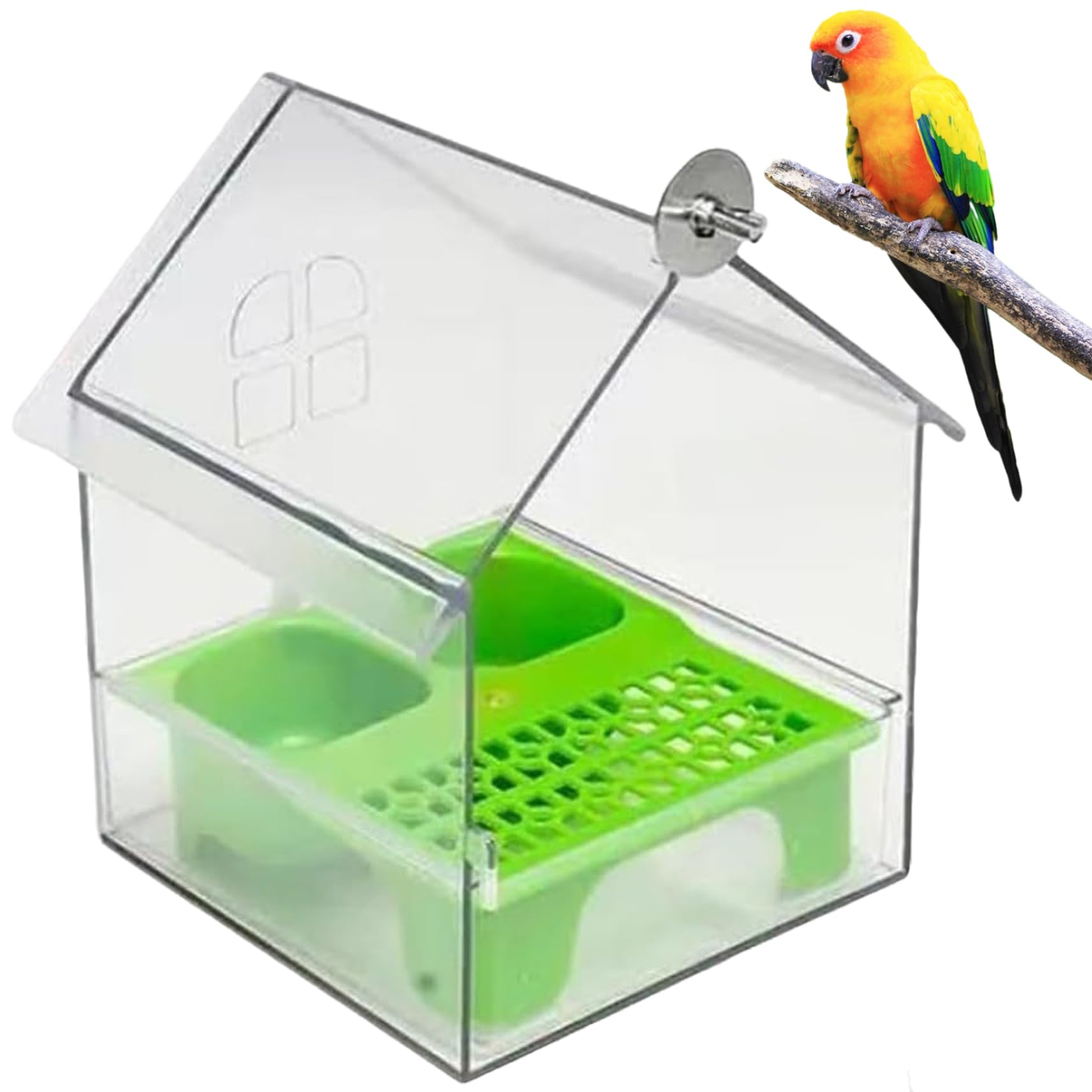Mangeoire à oiseaux cage sans gâchis avec bain transparent pour perruche