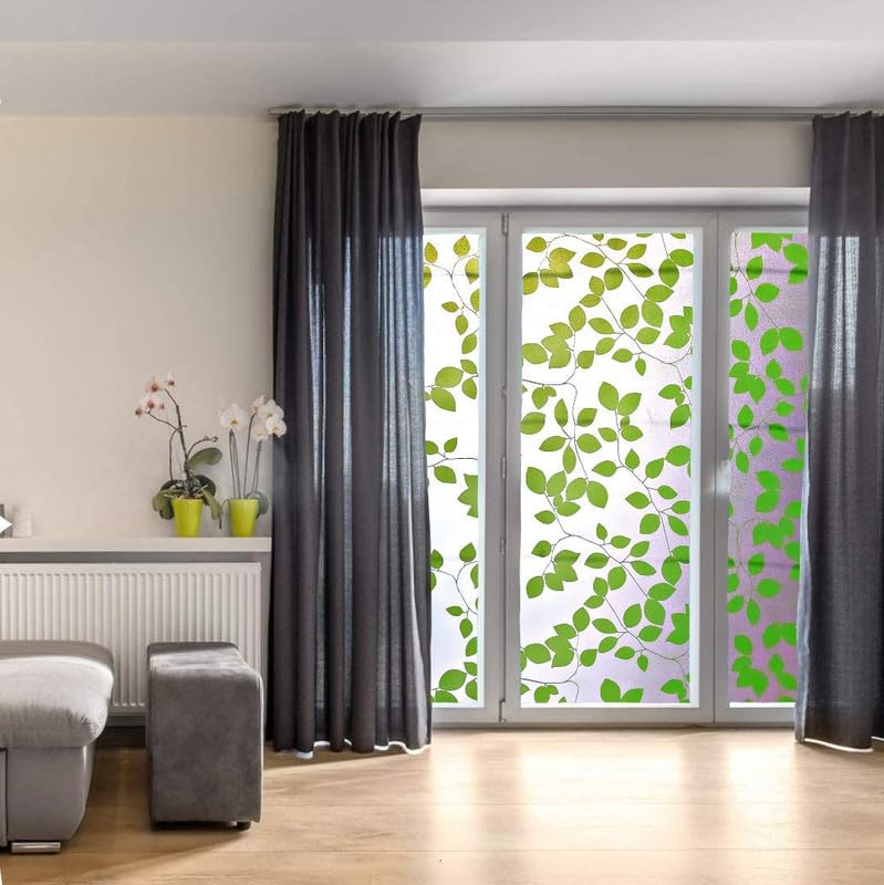 Image of Decorative Glass Film Window Film for Glass Film for Windows Privacy - Green Leaves |24 X 240 Inchs