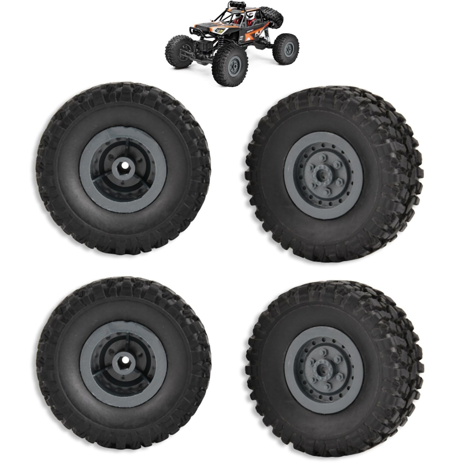 4Pcs RC Car Tires and Wheels, 6.5x6.5x2.2cm/ 2.6x2.6x0.9in RC Truck Rubber Tyres Wheels Spare Parts Remote Control Truck Wheel for WPL B14, B16, B24, C14, C24, B36 1/16 Remote Control Car