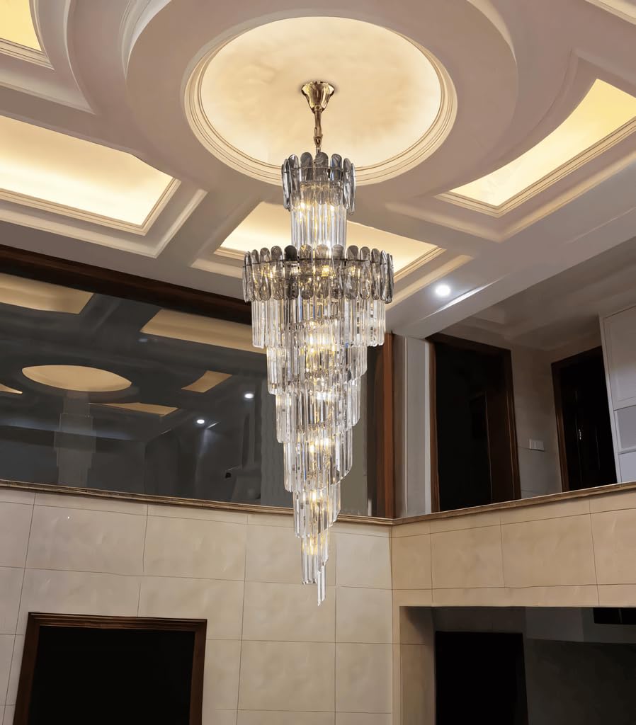 Harold Electricals Halteres Double Height Long Crystal Chandelier for Staircase, Villa, Lobby, Foyer Entryway, Hotel, Living Room Décor - 2ft Dia x 6ft Height (Bulb Included)-image-20