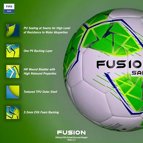 Miniatura 6 de Precision Fusion Sala Futsal Ball Official FIFA Football, Indoor Training, Hybrid PU, Low Rebound, Enhanced Control, White, Size