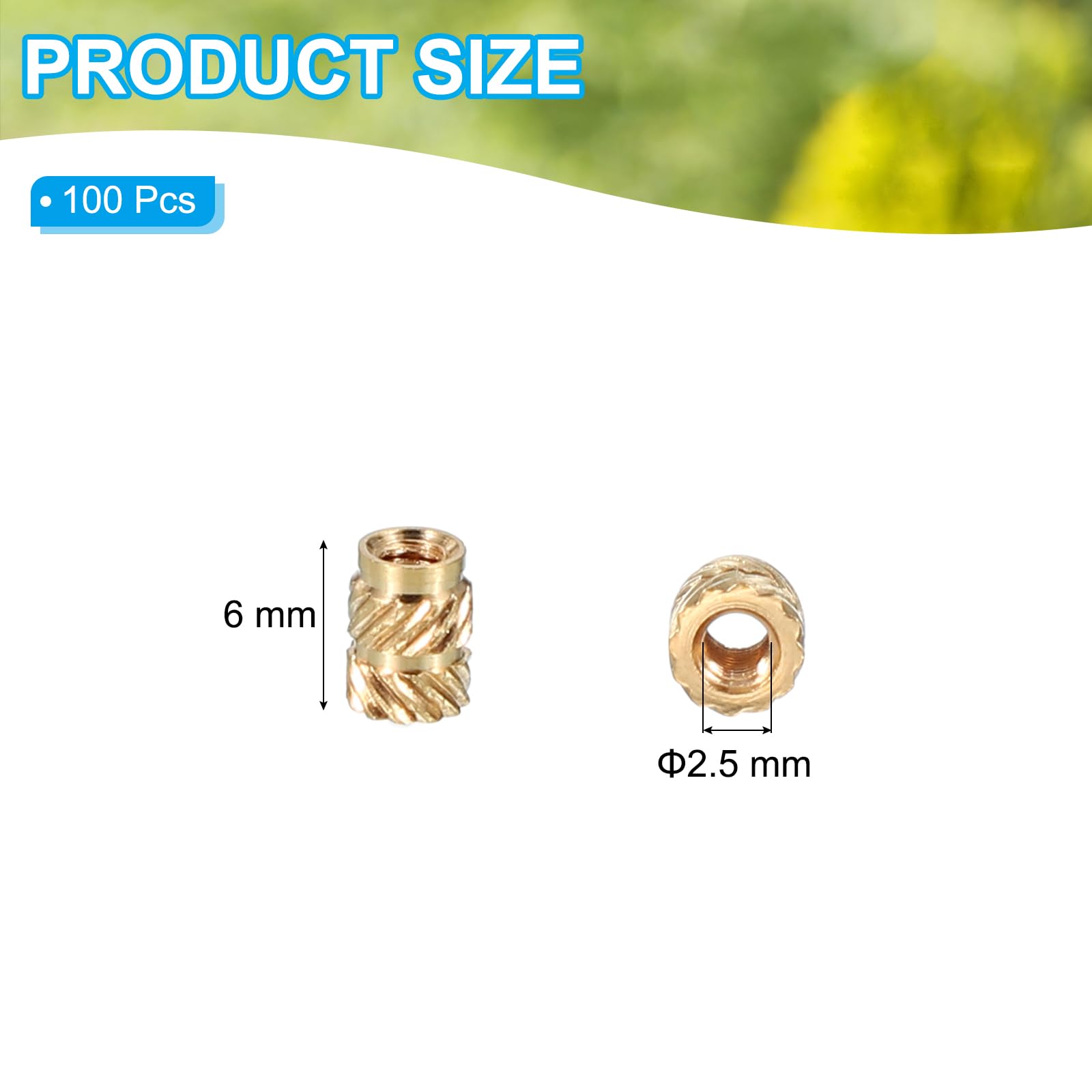 PATIKIL M2.5x6x4.5 mm Brass Threaded Insert, 100 Pcs Metric Knurled Nuts Heat Set Insert for Plastic 3D Printing Components - Image 2