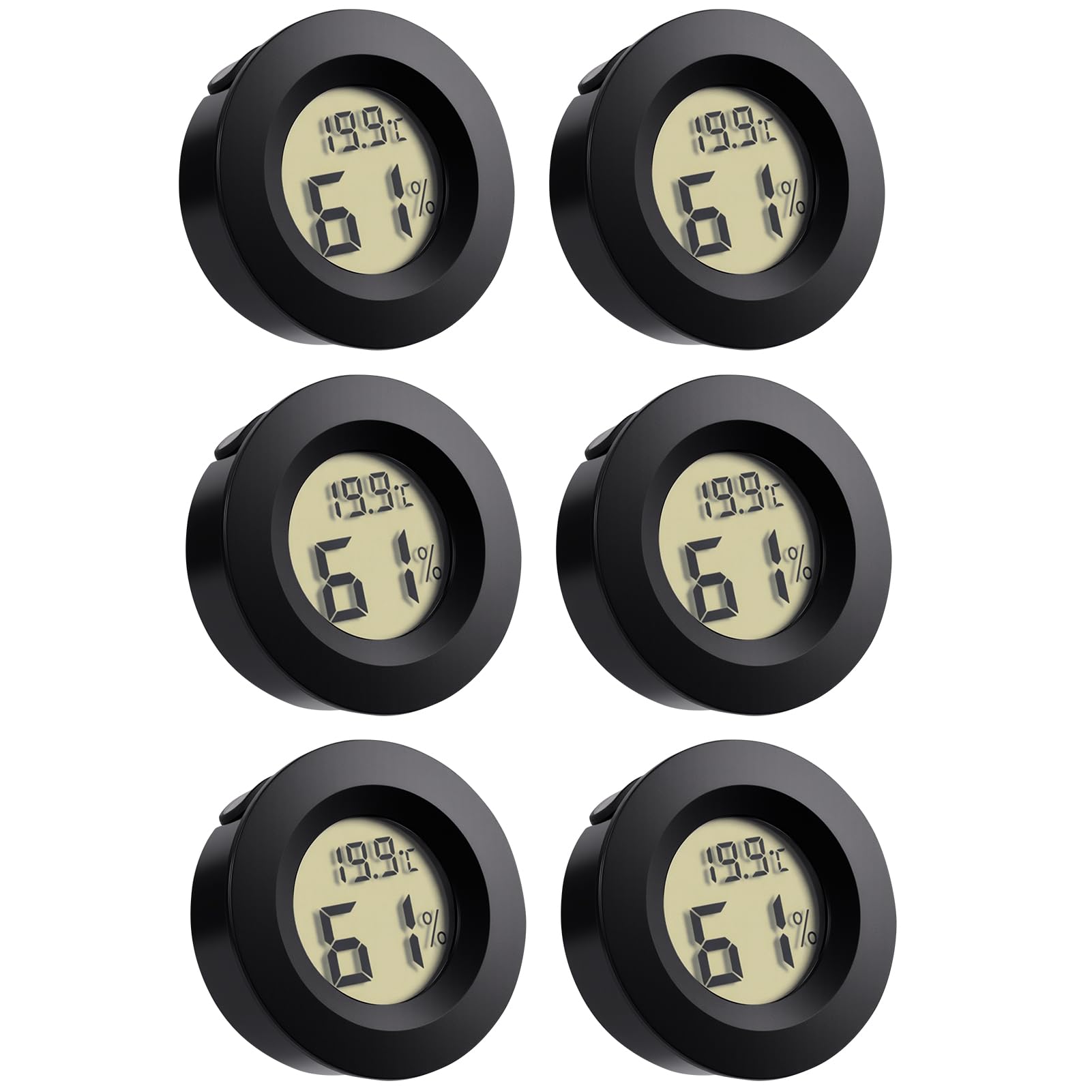 6 Pack Mini Hygrometer Thermometer, Digital Humidity Meter, LCD Temperature Humidity Monitor Gauge for Home Office Babyroom Greenhouse Room Nursery Indoor Outdoor Use, Black Round