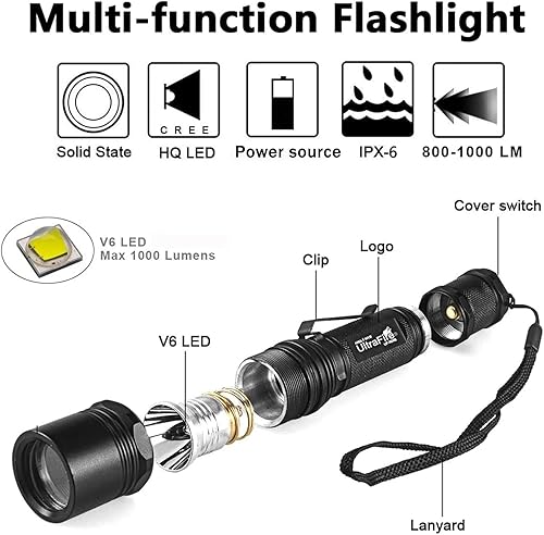 Miniatura 2 de UltraFire Linterna LED con funda, WF-506B linterna táctica de mano EDC de un solo modo, linterna súper brillante de 1000 lúmenes con funda para