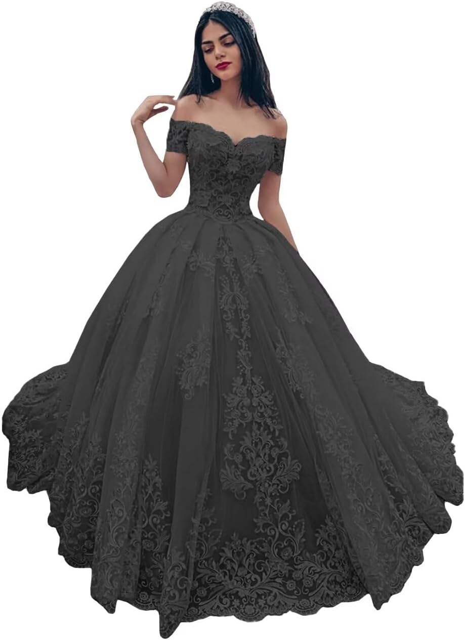 Long Off the Shoulder Wedding Dresses for Bride Princess A-Line Lace Bridal Gowns Sweetheart Tulle Wedding Gowns