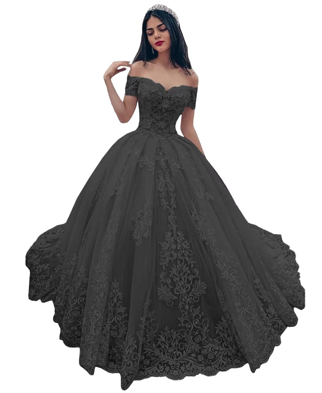 Long Off The Shoulder Wedding Dresses for Bride Princess A-Line Lace Bridal Gowns Sweetheart Tulle Wedding Gowns