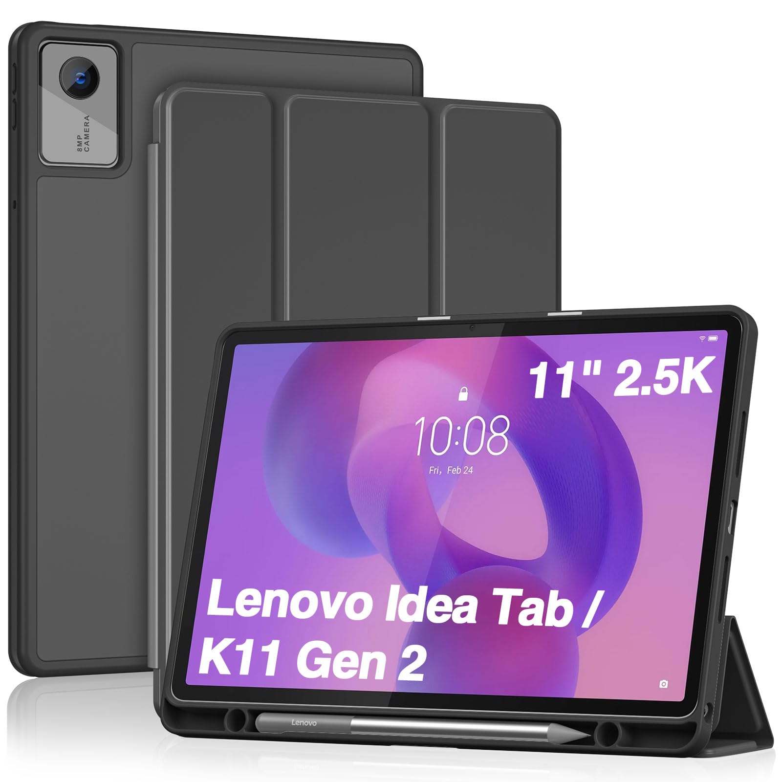 ProCase Funda para Lenovo Idea Tab 11" 2025 TB-336ZU/TB-336FU, Funda Folio con Soporte para Lápiz, Funda Protectora de TPU Suave -Negro - 1