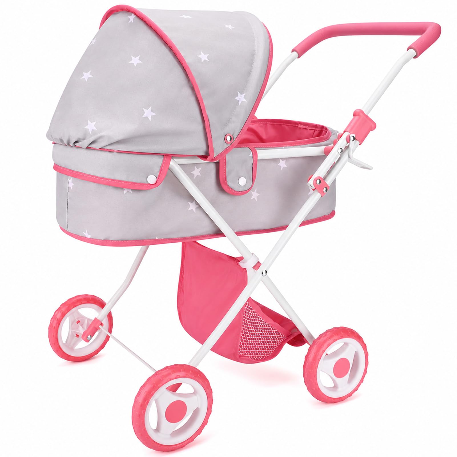 Bebamour Set passeggino 2 in 1 con culla rimovibile e giocattoli per bambini piccoli (grigio)