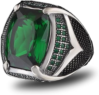 925 Sterling Silver Mens Ring with Emerald Stone, Handmade Ring for Men, Gemstone Ring, Emerald Stone Silver Ring, Gift for Him, Gift for Men
