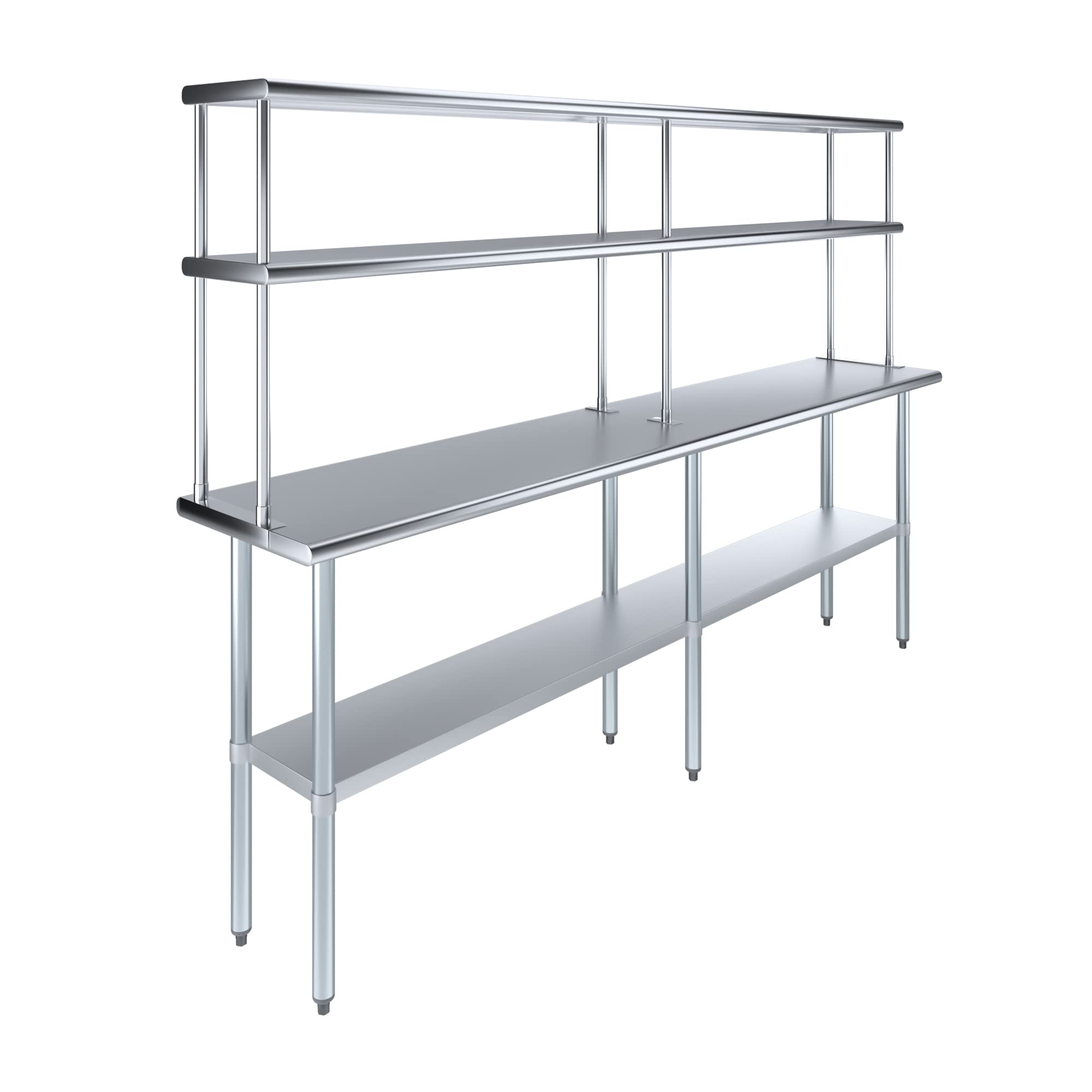 Amgood Stainless Steel Work Table Double Tier Overshelf | Metal Kitchen Prep Table & Shelving Combo (18