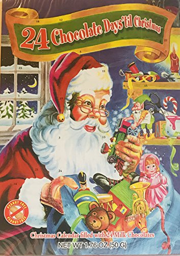 Christmas Advent Calendar Filled With 24 Milk Chocolates! Choose From 4 Designs! 1.76oz Per Calendar! Peanut Free! Gluten Free! (Santa In Toy Shop)