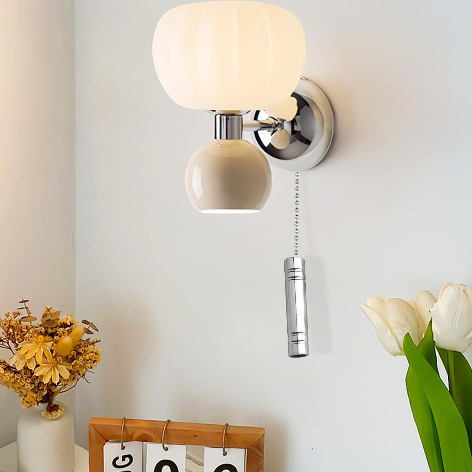 Chrome Light Pull Handle With 85cm Bead Chain - For Bathroom, Toilet, Ceiling Fans & Blinds (Silver)