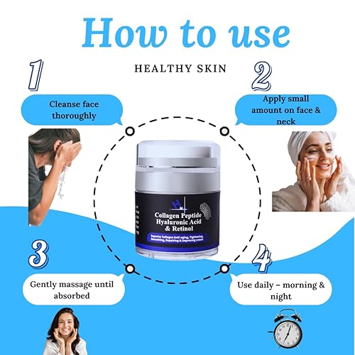 Miniatura 5 de HM - Crema de péptido de colágeno con ácido hialurónico, retinol y vitamina E, antiarrugas y antienvejecimiento, restaura el colágeno a la piel,