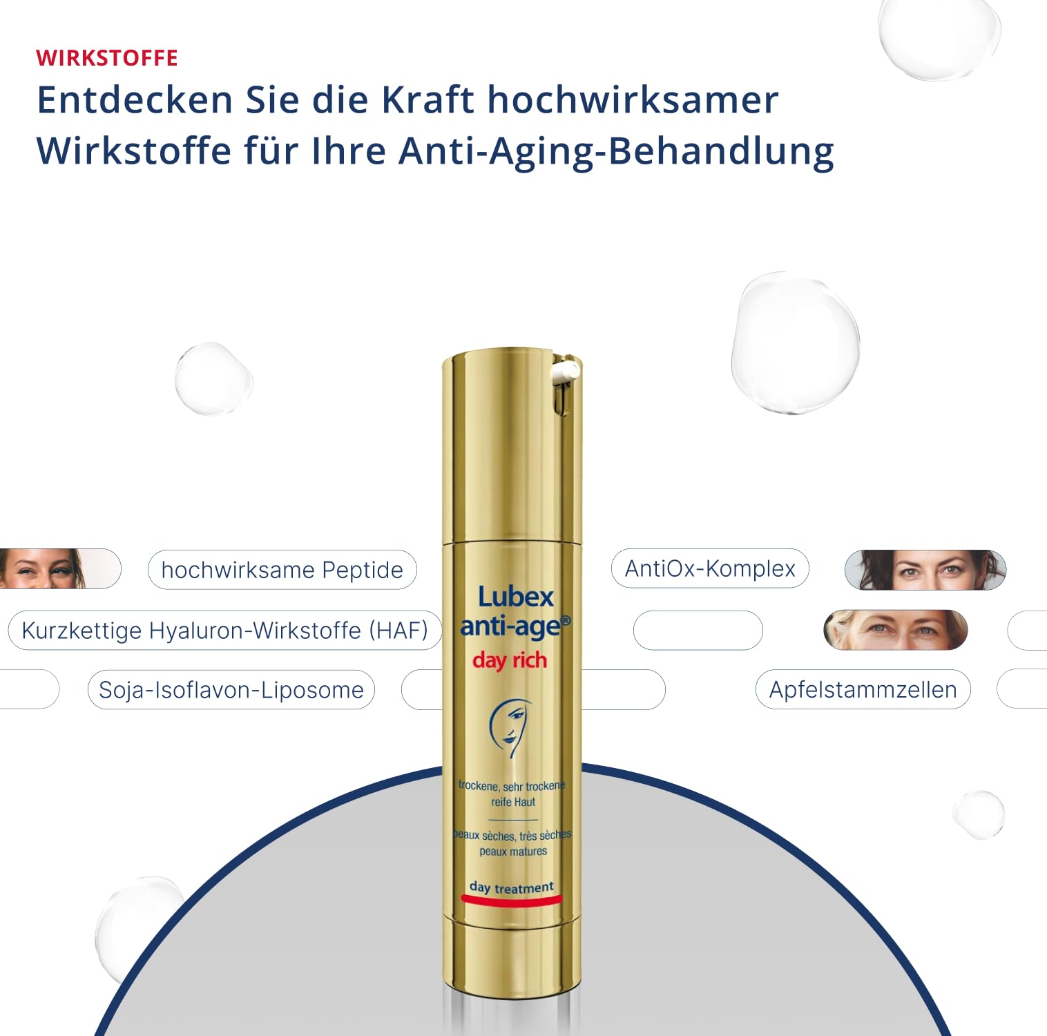 day rich – Reichhaltige Anti-Aging-Tagespflege mit Peptiden, Apfelstammzellen& Hyaluronsäure, für trocken bis trockene und/oder reife Haut, hergestellt in der Schweiz, 50ml