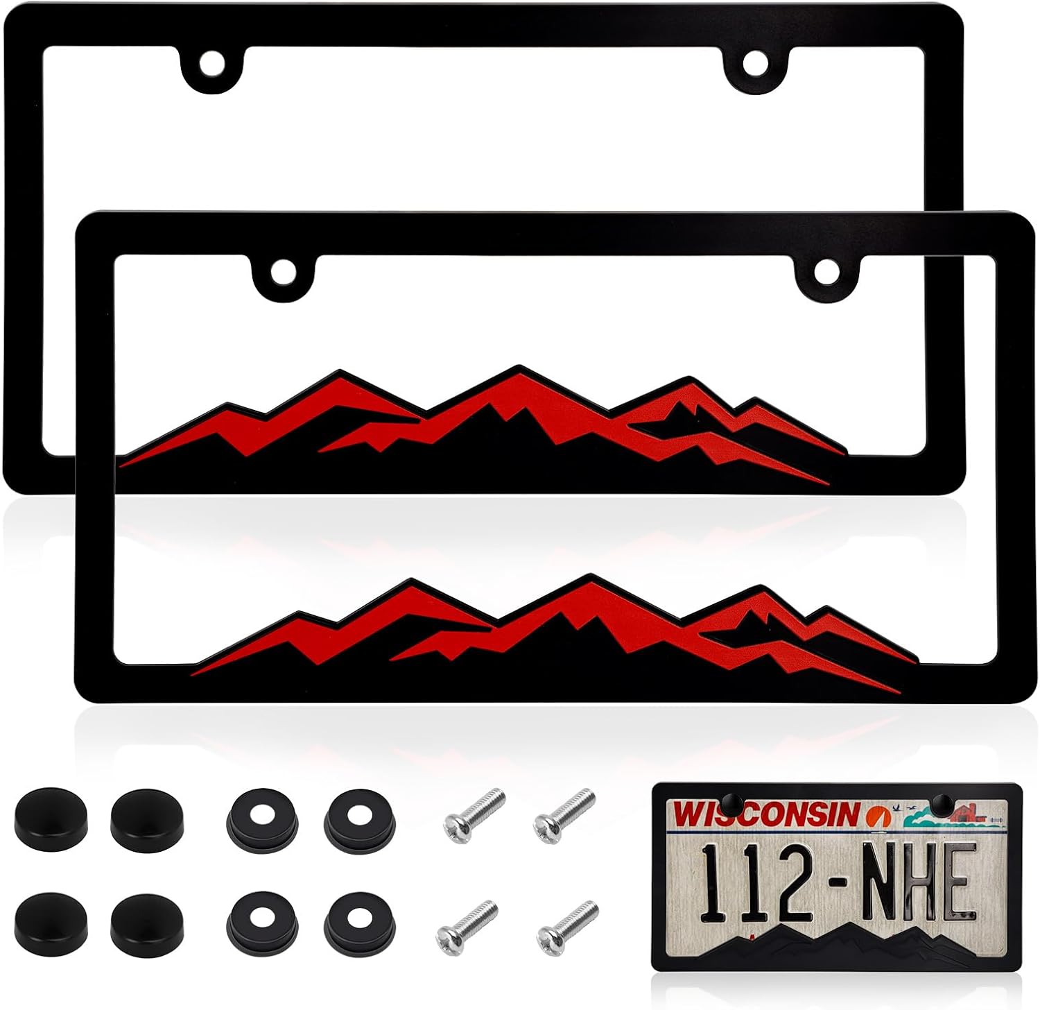 Mountain License Plate Frames, Plastic License Plate Holder，Universal Car Tag Bracket, Off Road Style License Plate Holder Cover for Mountains Enthsusiast, 2 Packs 2 Hole Rust Proof Heavy Duty (RED)