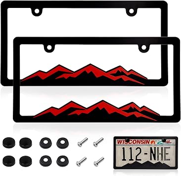 XCLPF Mountain License Plate Frames, 2 Pack, Red,Plastic Holder | 2 Pack, Red, Mountain Design, Universal Car Tag Bracket, Rust Proof Plastic, Heavy Duty Frame, 2-Hole Mount, Outdoor Style