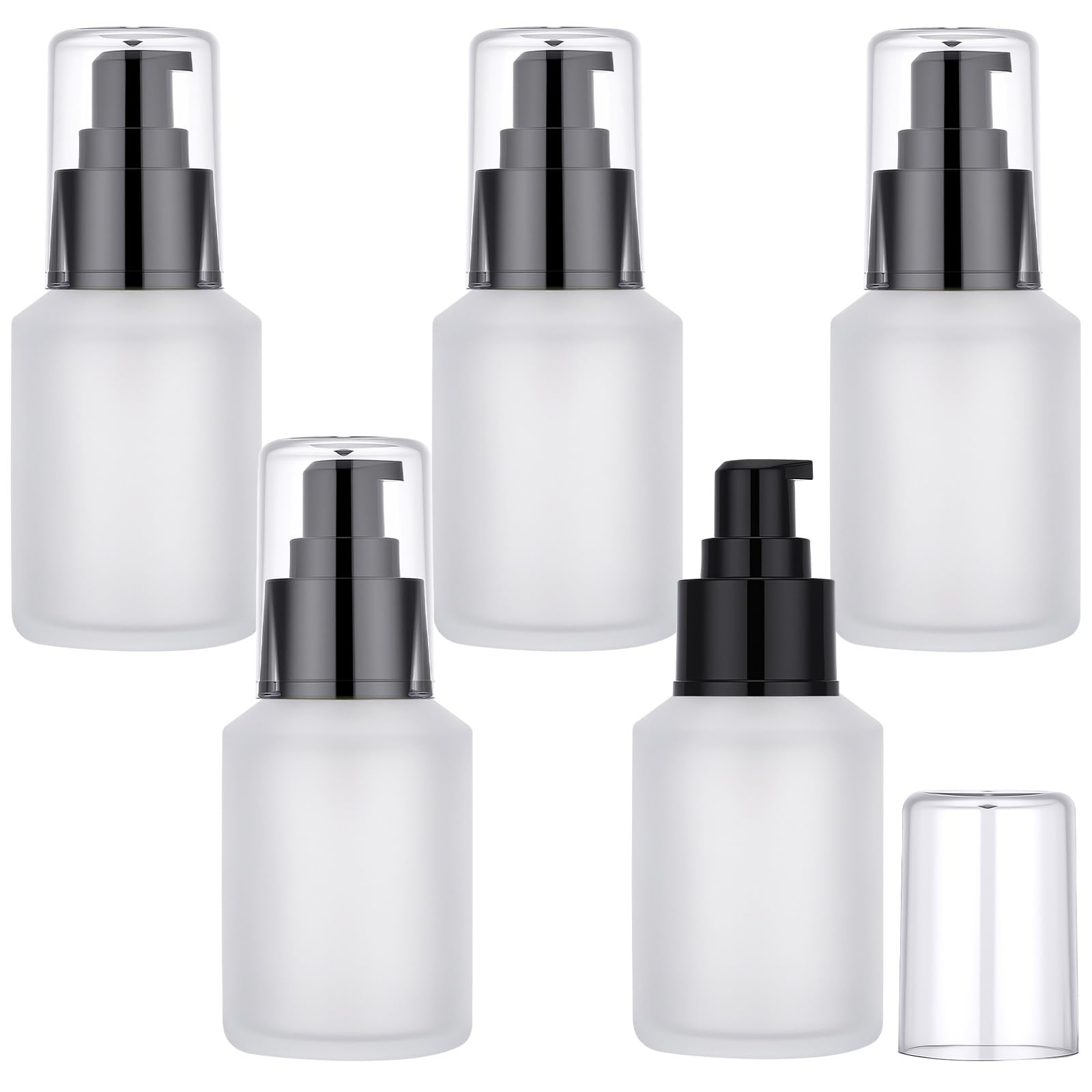 Segbeauty 2oz Frosted Glass Lotion Bottle for Travel, 5pcs Matte Translucent Empty Pump Bottle for Hair Oils, 60ml Travel Size Liquids Container, Refillable Cream Dispenser, Essential Oil Bottle