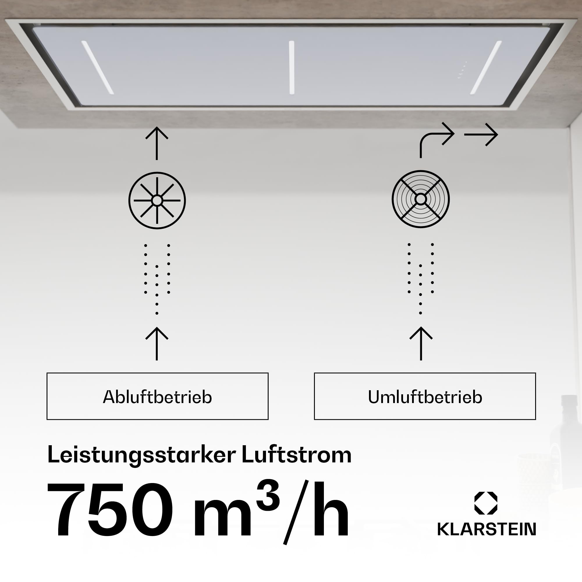 Klarstein LuxeAir Dunstabzugshaube Inselhaube 750 m³/h A Energieeffizienz WLAN-Steuerung 110 W Touch-Bedienung LED-Beleuchtung Aluminium-Fettfilter