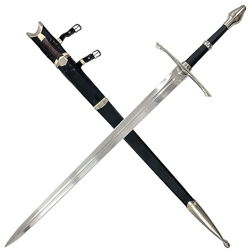 MedievalDepot Medieval LOTR Strider Sword – Overall 47" - Metal Blade, Leather Wrapped Handle & Display Scabbard – Bonus Utility Knife for Collectors & Enthusiasts