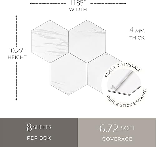 Miniatura 9 de Avant Decor Azulejo hexagonal grande compuesto de piedra  Azulejos de cocina para despegar y pegar  Azulejos de pared para pegar  Fácil instalación