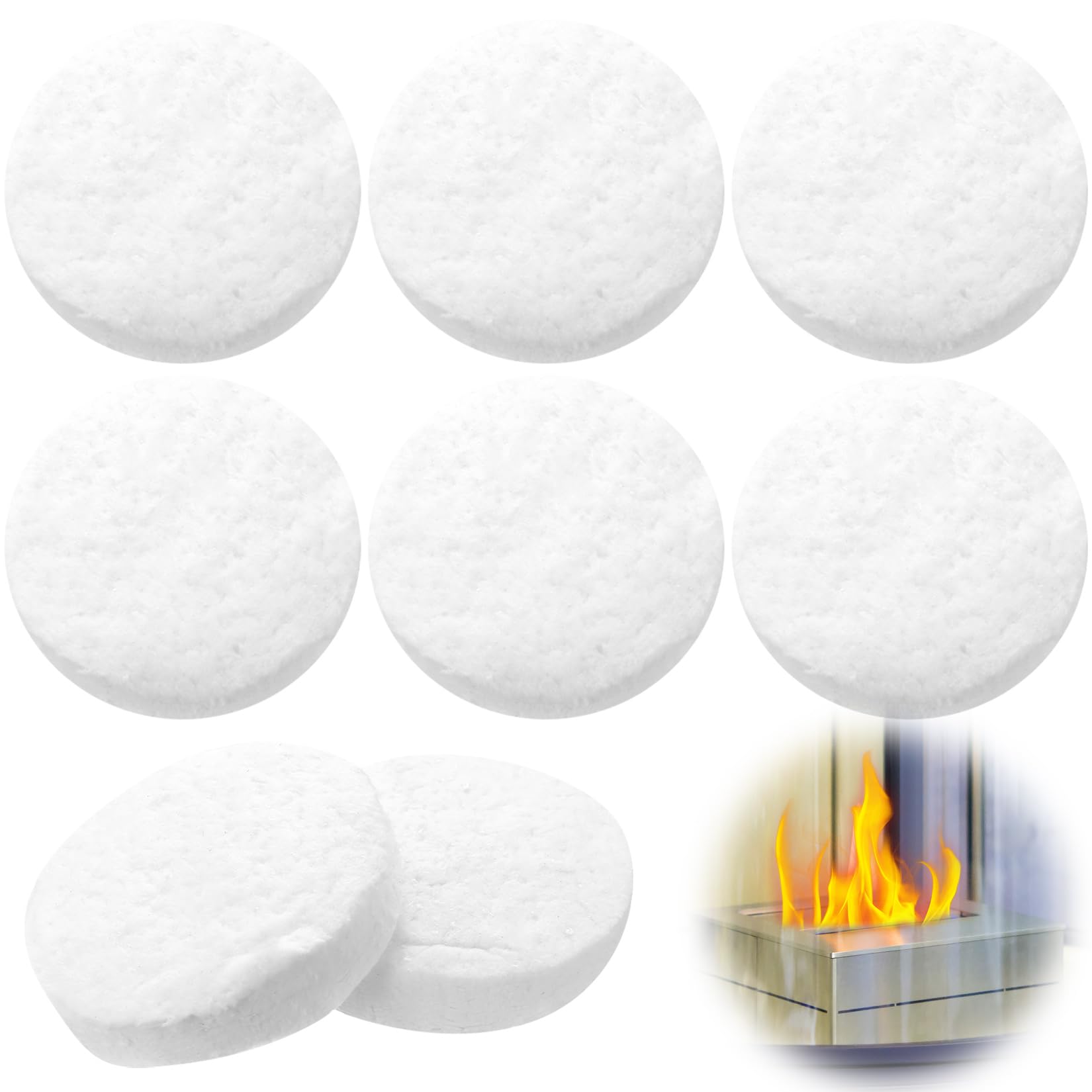 6 Pezzi Lana Ceramica per Camini a Bioetanolo, Fibra di Vetro, Spugna Ceramica Rotonda per Camini a Bioetanolo, Stufe a Gel, Camini da Tavolo Interni (85x85x20mm)