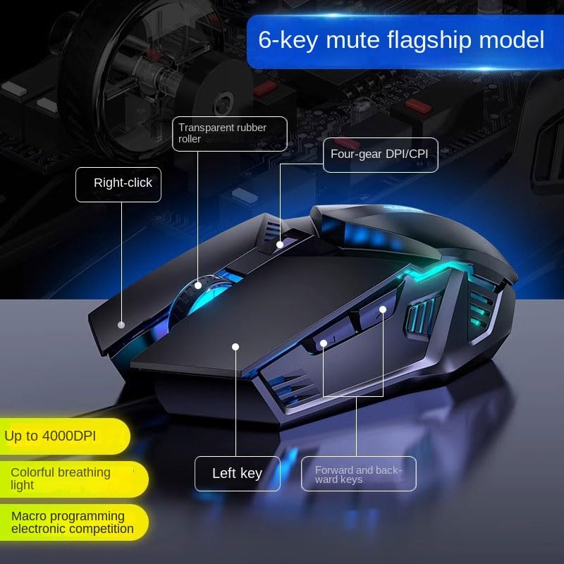 Image of Aimery Wired Gaming Mouse Macros Computer mice Mechanical 5 Colors Breathing Light with Silent 6 Keys USB Braided Rope 4 Speed DPI Ergonomics with PC /Laptop