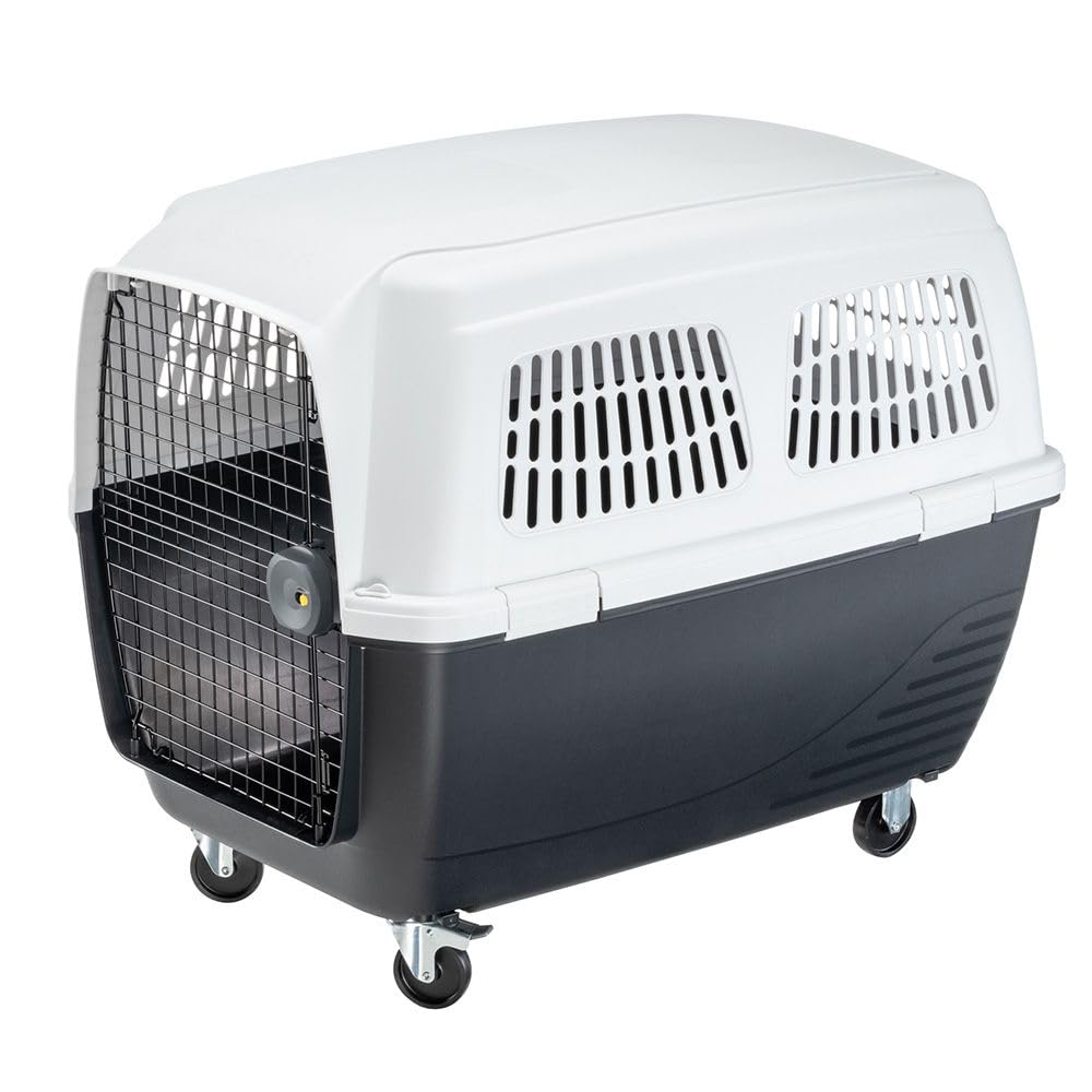 Ferplast Ruedas para Transportín para Perros Medianos y Grande CLIPPER, Juego de 2 ruedas pivotantes con freno y 2 ruedas fijas para transportín rígido perro, incluye asa correa