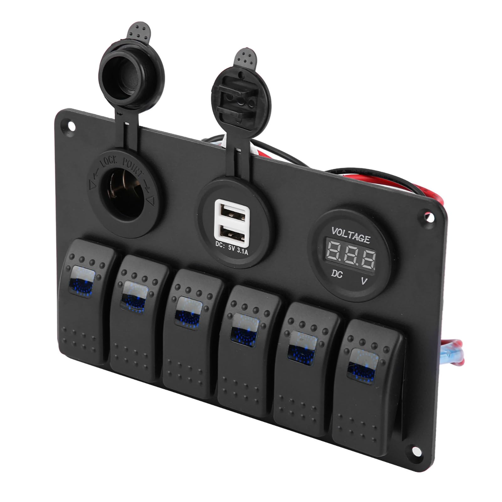 Interruttore a bilanciere LED Interruttore pannello USB Pannello e scheda PCB Protezione sovraccarico per auto RV Boat Marine 12V-24V 6 Gang(Blu),Serie barca/yacht