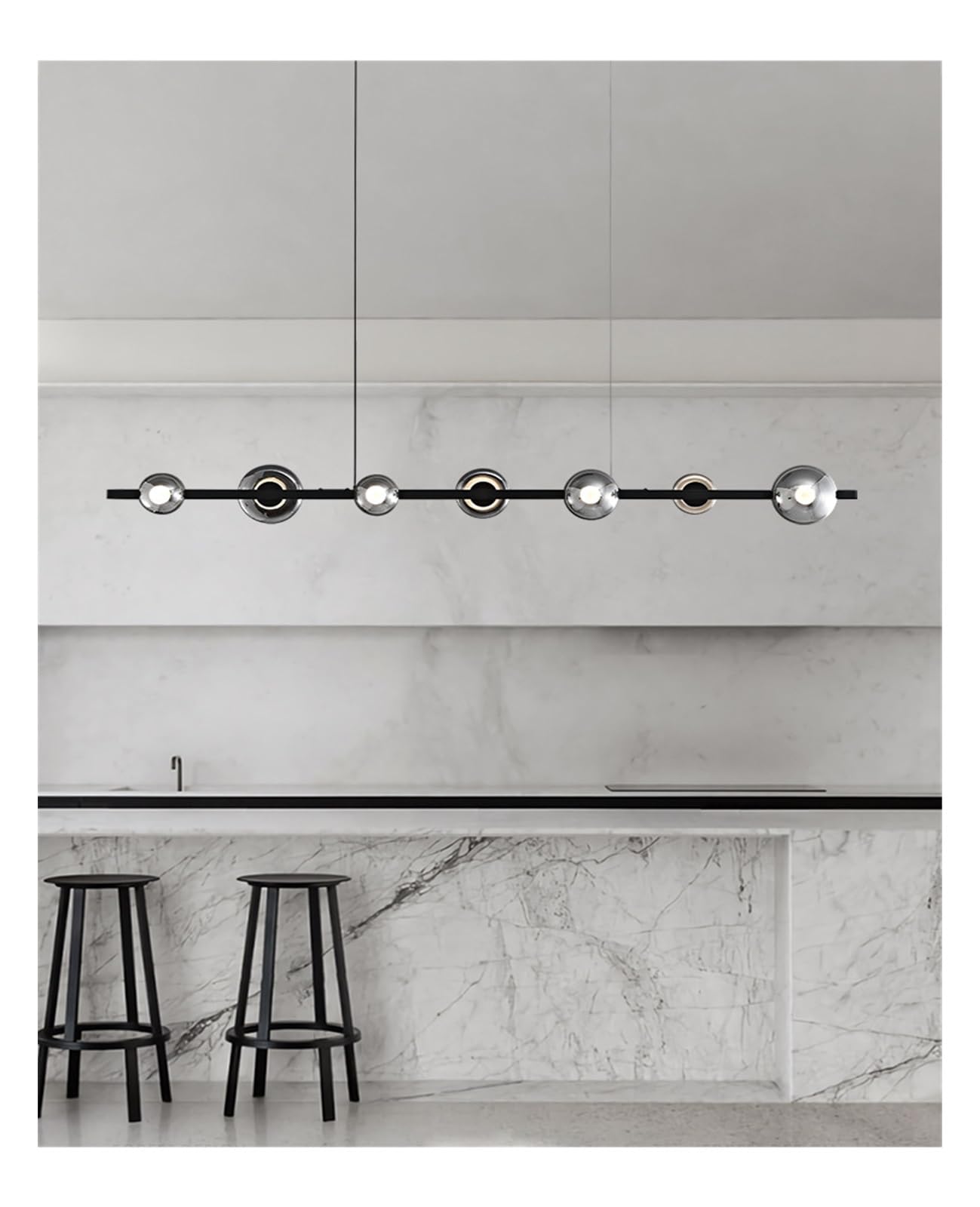 Lustre suspendu LED noir en verre de 140 cm pour salon moderne