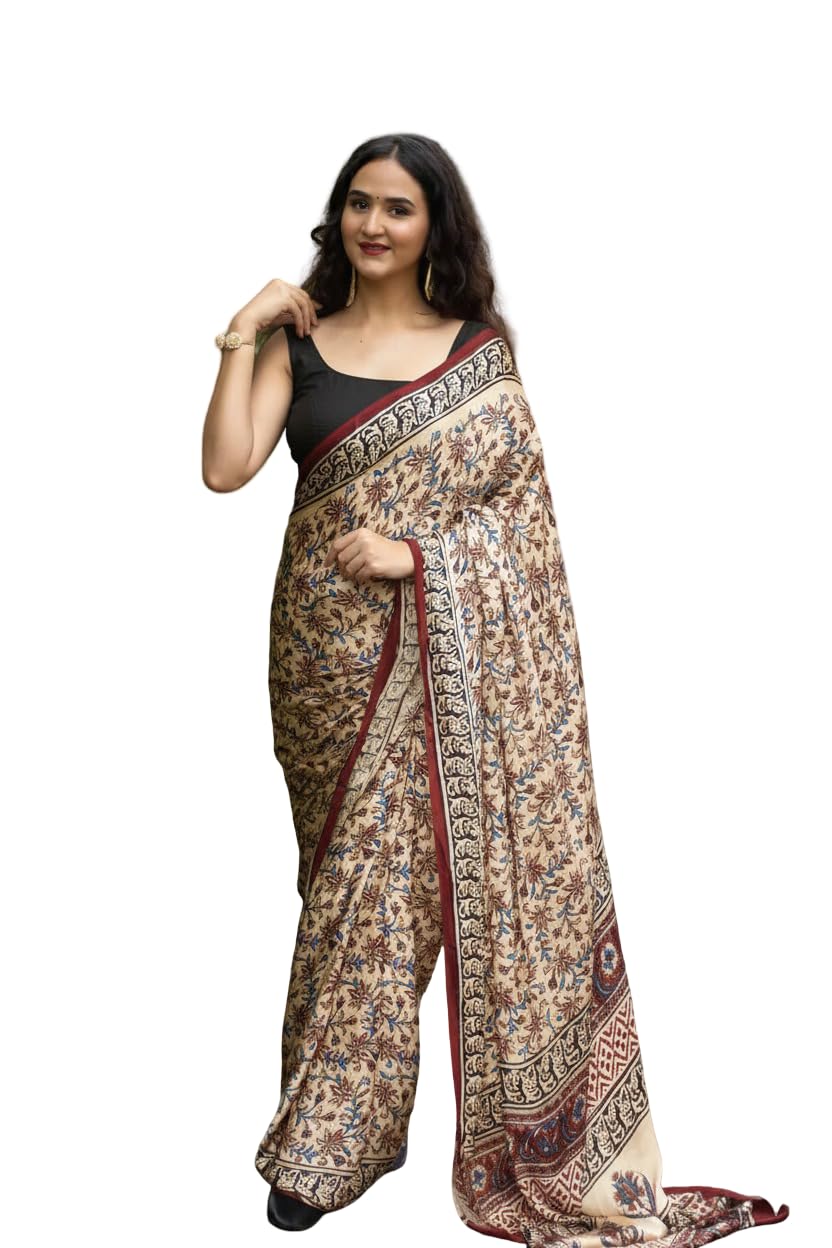 Semi Gajji Silk Saree with Digital Print Border, Ajrakh Rich Pallu, Black with Multi-Colour, 5.5 Metre, Contrast Blouse Included-image-12