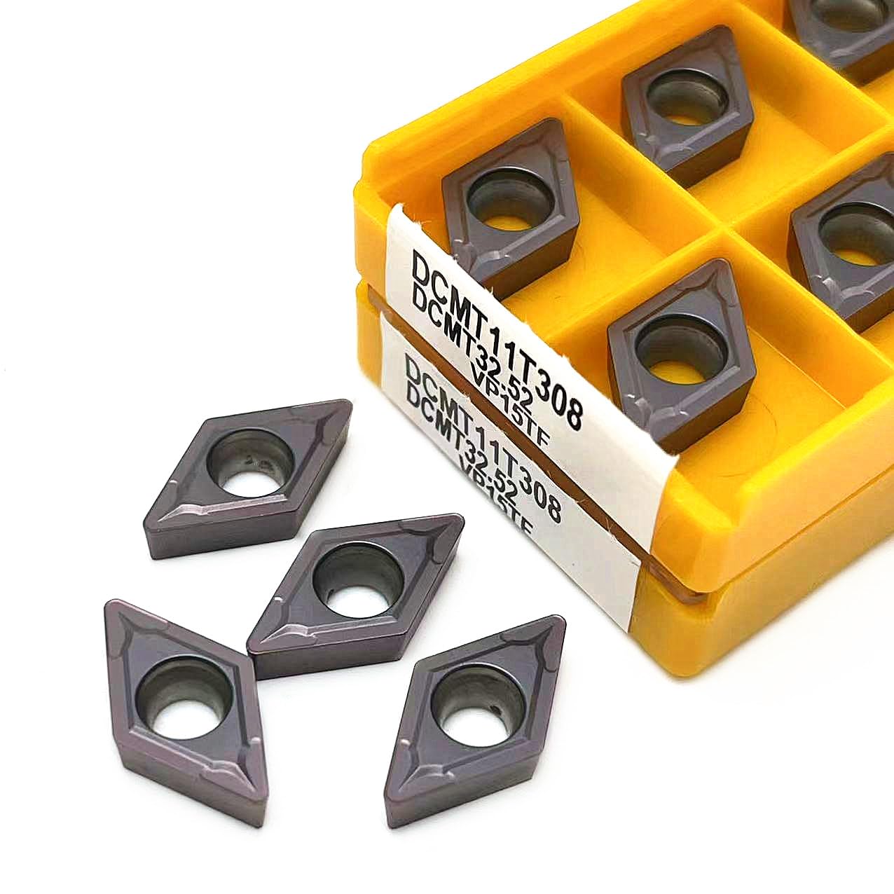 Herramientas de torno de acero inoxidable. 10 Uds DCMT11T304 DCMT11T308 DCMT070204 VP15TF US735 UE6020 herramientas de torneado interno inserto carburo DCMT insertos torno Metal(Dcmt070204 Vp15tf)