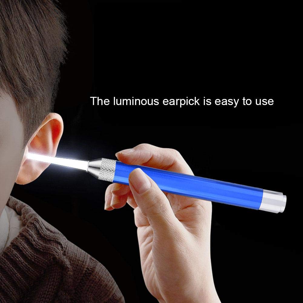 Socialme-eu Retrait de cire en acier inoxydable Pince lumineuse Sélection des oreilles pour bébé enfant Jeu de nettoyage des oreilles (Bleu)