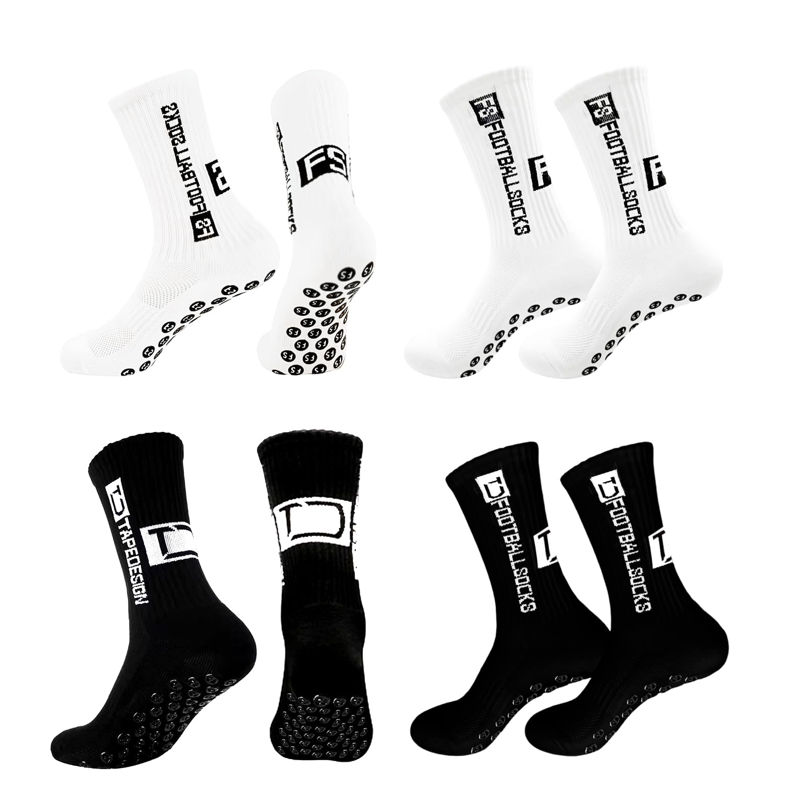 4 Pairs Non Slip Football Grip Socks, Thickened Basketball Socks, Breathable Athletic Socks with Rubber Dots, Mid Calf Sports Soccer Playing Socks, Anti Blister Cushioned Socks for Men Women