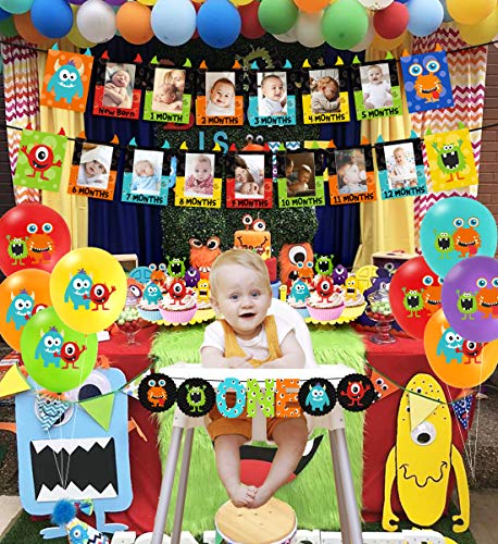 Monster 1St Birthday Decorations Kit - Monster Bash Photo Banner Balloons Cupcake Toppers For Little Monster Party Supplies #TOP1