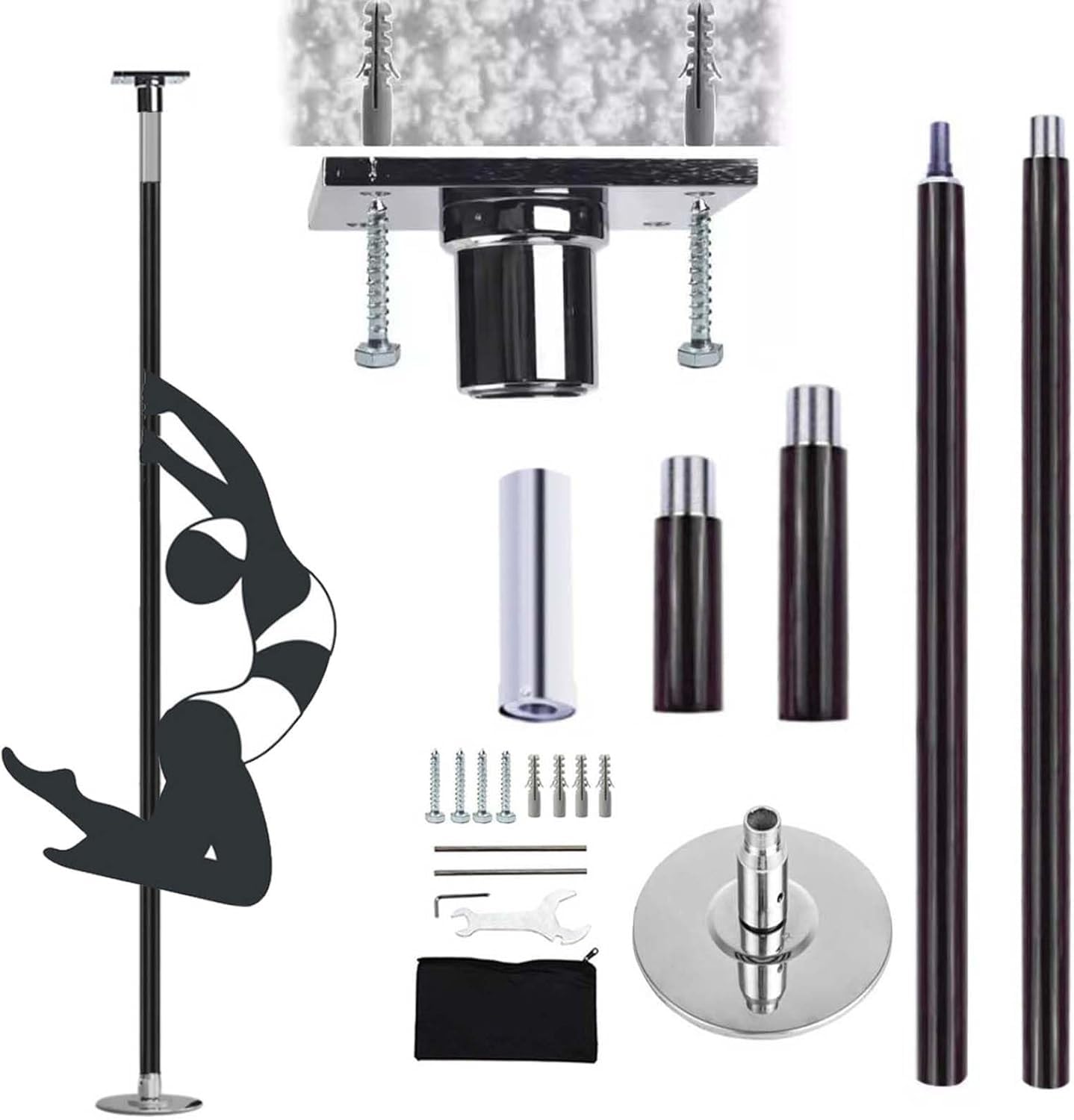 AYCDL Pole Dancing Pole for Home Dance Pole Static & Spinning Adjustable Dance Tube, Non Slip Dancing Pole for Beginners and Professionals, Ceiling Mounted Stripper P,Black-2.9M-3M/9.4ft-9.8ft