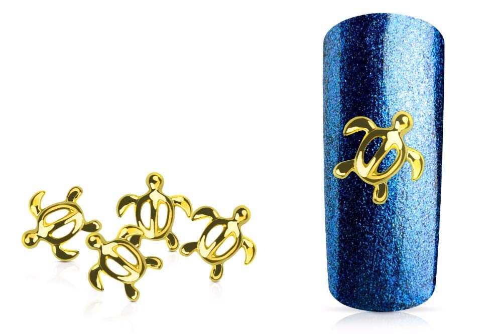 RD-21486 Decor Rhinestone 100pcs/lot 7mm Sea Turtle Gold Plated Metal Alloy Charms 3D Nail Art Scrafts DIY Decoration Accessory Summer Ocean Series