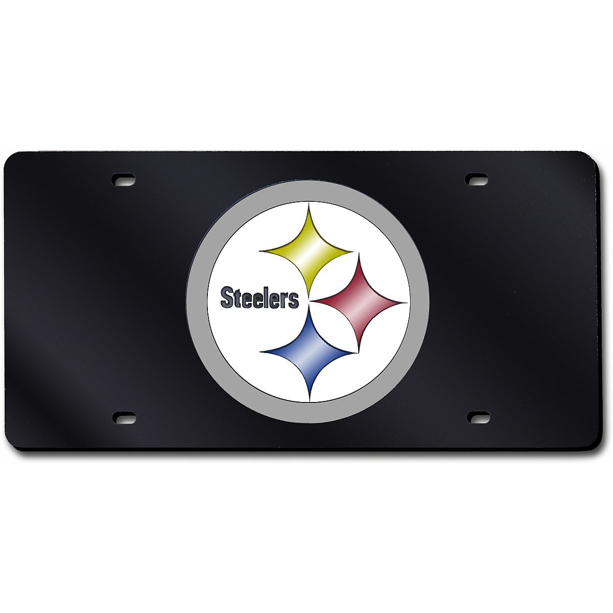 Rico Industries NFL Pittsburgh Steelers Black Laser Inlaid Metal License Plate Tag, 6x12, Model LZC2302