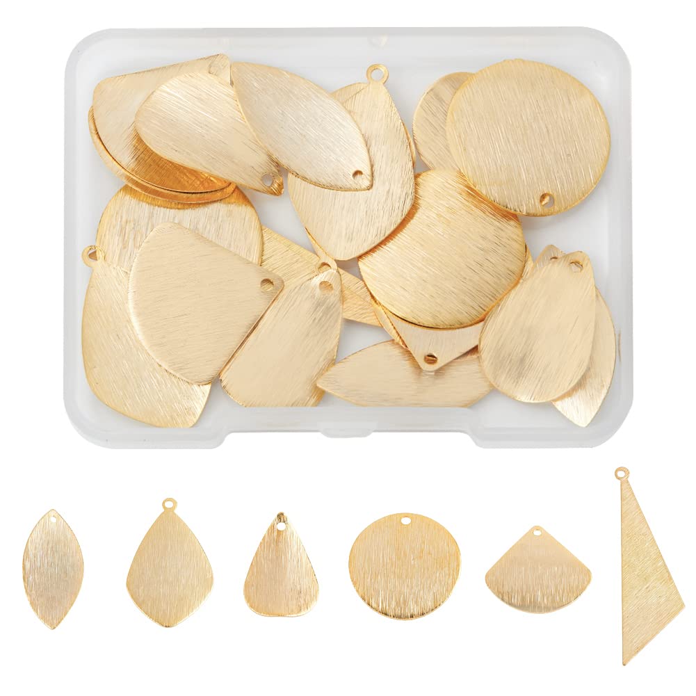 SUPERFINDINGS 24Pcs 6 Styles Brass Stamping Blank Tag Charms Real 24K Gold Plated Fan Leaf Metal Stamps Tags Triangle Teardrop Blanks Pendants for Jewelry DIY Craft Making,Hole:1.2~1.6mm
