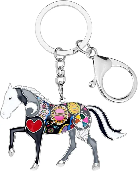 LONYOO Novelty Running Horse Keychain Enamel Zinc Alloy Car Key Handbag Keyring Fun Farm Animals Gifts for Women Girls Charms