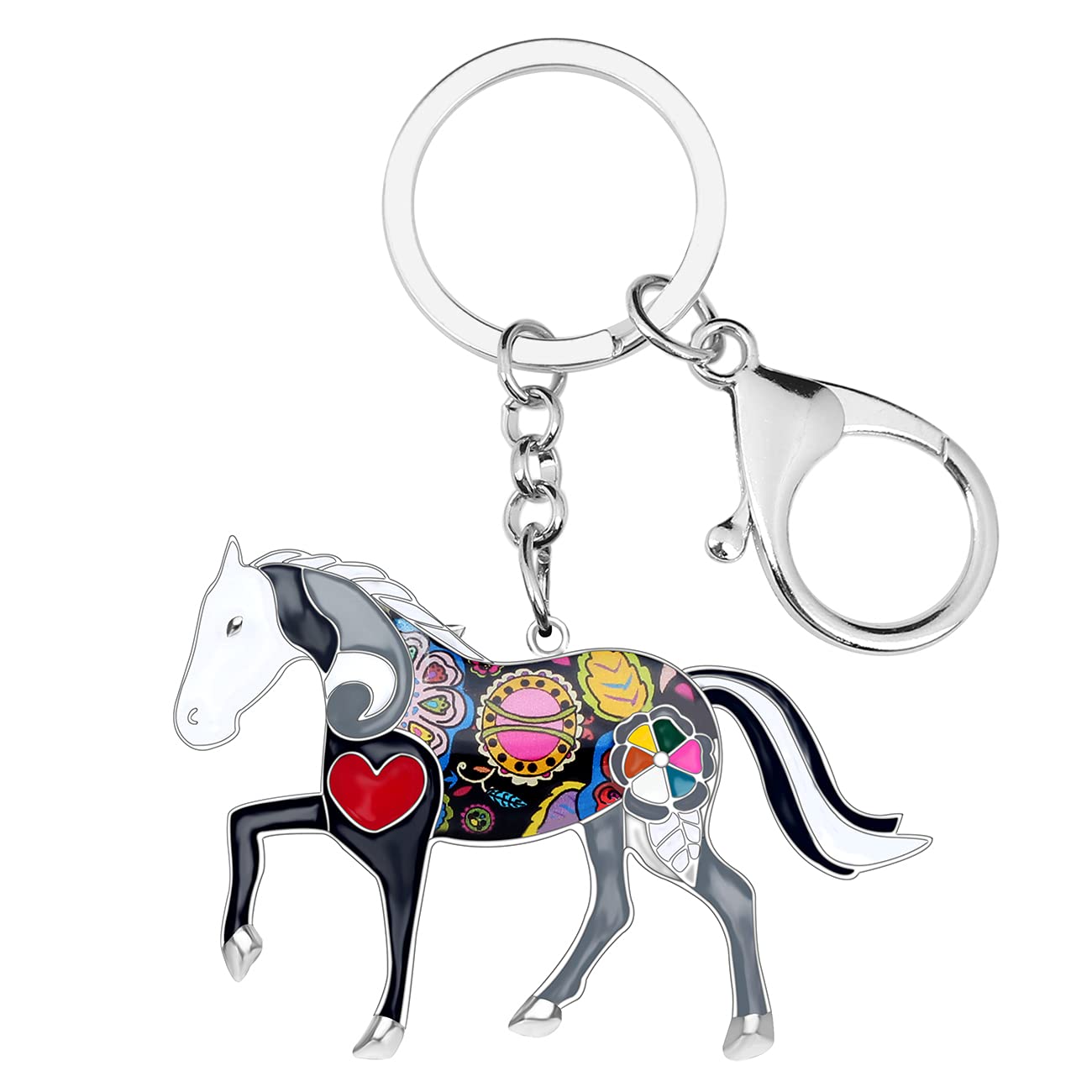 BONSNY Enamel Metal Horse Key chains For Women Girls Gifts Car Purse Animal Pendant Charms