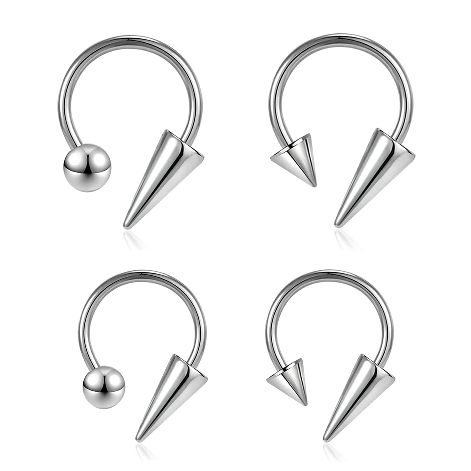 CHARMONLINE 16G Spike Septum Rings Horseshoe Nose Rings 316L Stainless Steel Daith Helix Tragus Cartilage Earrings Hoop Rook Lobe Lip Piercing for