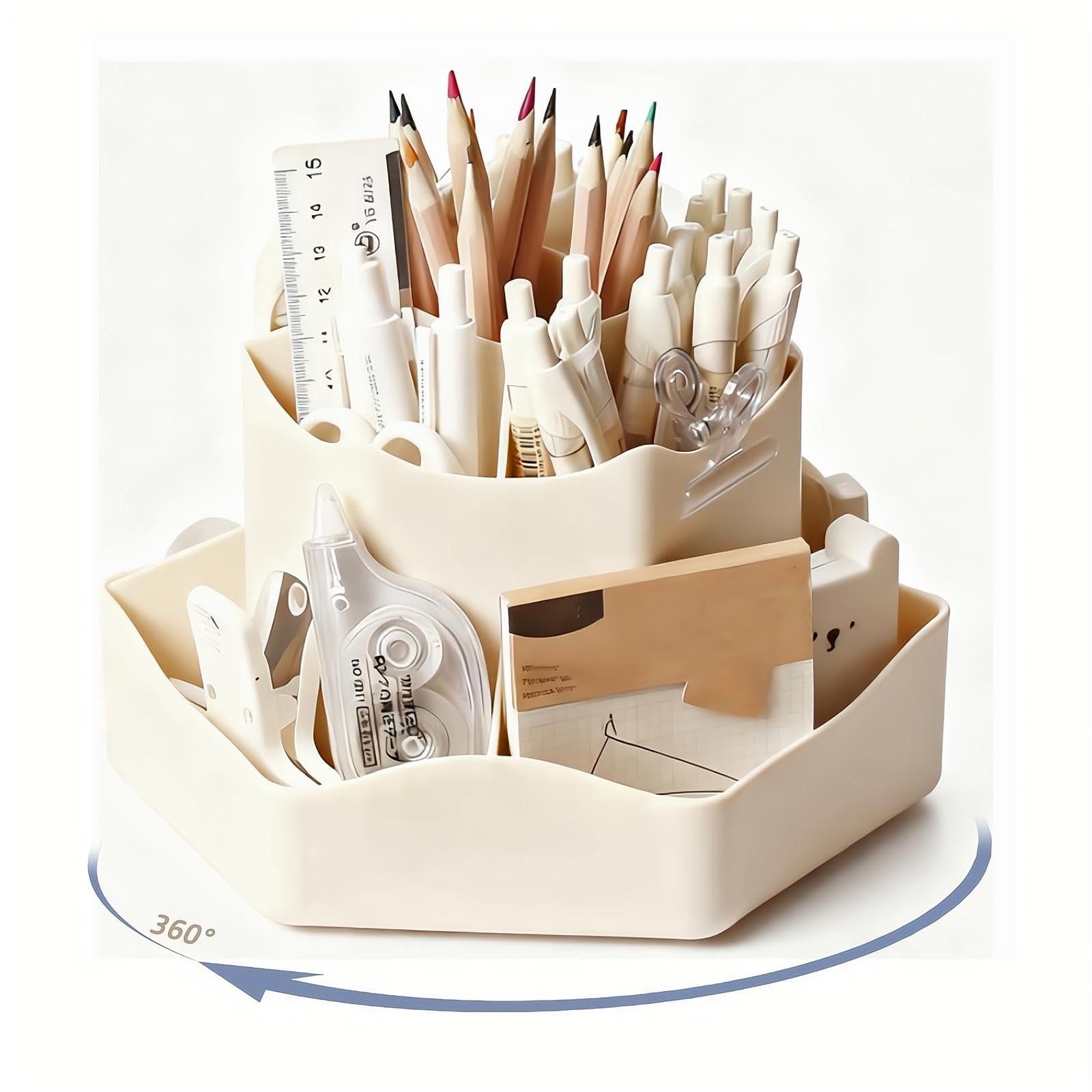 Pencil Pen Holder Organiser for Desk - 9 Compartments Pen Holder 360 Degree Rotating Pencil Holder for Desk Organisers Brush Makeup Pot Desktop Tidying and Stationary Storage for Office, Home, School