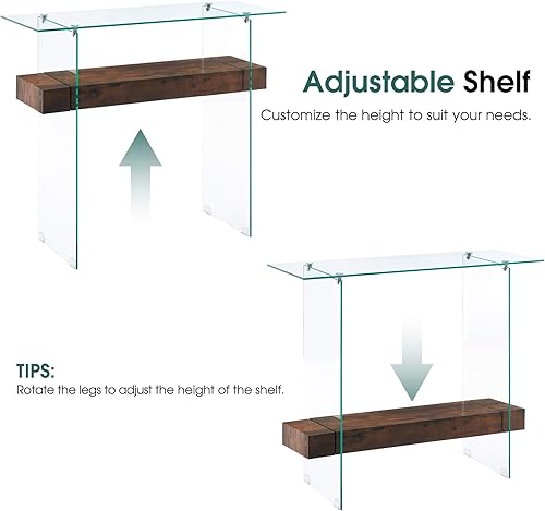 Miniatura 6 de ivinta Mesa consola de cristal con almacenamiento, mesa de sofá moderna de 39.4 pulgadas para sala de estar, vestíbulo, pasillo, dormitorio 5101