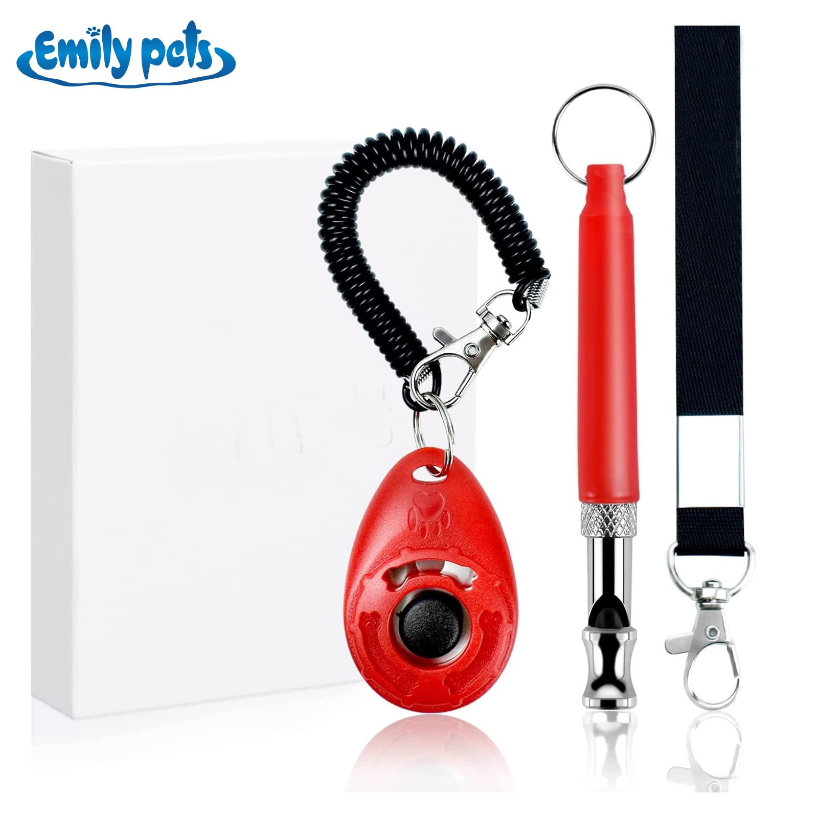 Emily Pets Dog Training Whistle with Clicker Combo, Adjustable Frequency Ultrasonic Whistle and Dog Clicker for Recall, Stop Barking, Dog Behavioral Silent Training (Color May Vary) 1