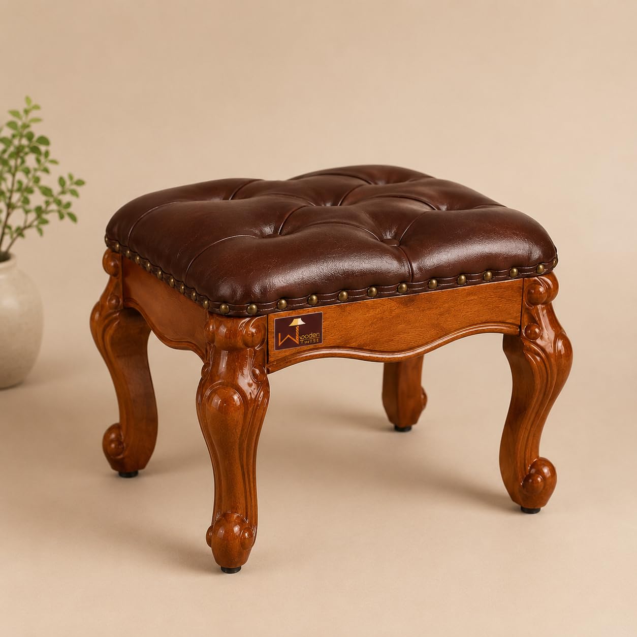 Squat Teak Wood Small Footrest Pouf & Ottoman Stool-image-45