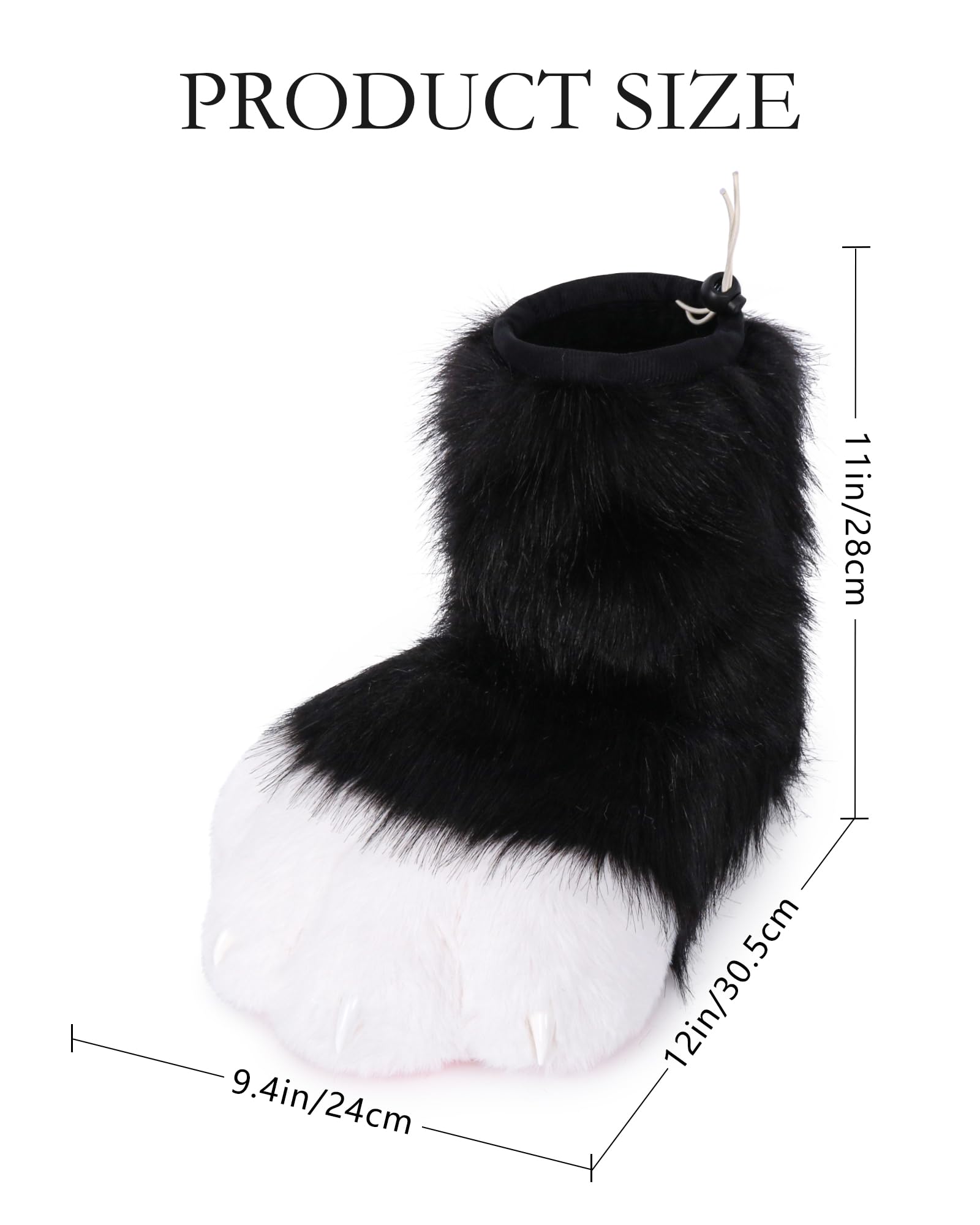 Set di accessori per costume da adulto, con artigli in plastica, per cosplay, animali, zampe, scarpe con zampa pelosa, pantofole e accessori per costume (nero-bianco)