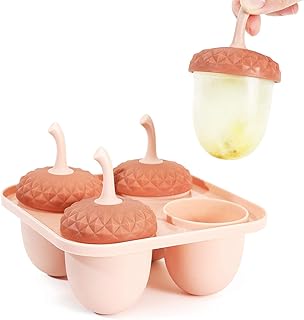 製氷皿 Nuovoware 製氷ツール 高品質シリコン製 耐冷耐熱 ドングリ型 アイスポップトレー アイスキャンデー アイスポップモールド DIYモールド 製菓 冷凍トレイ 氷格 取出し簡単 アイス容器 氷モールド 製氷器 PPスティック付き ピンク