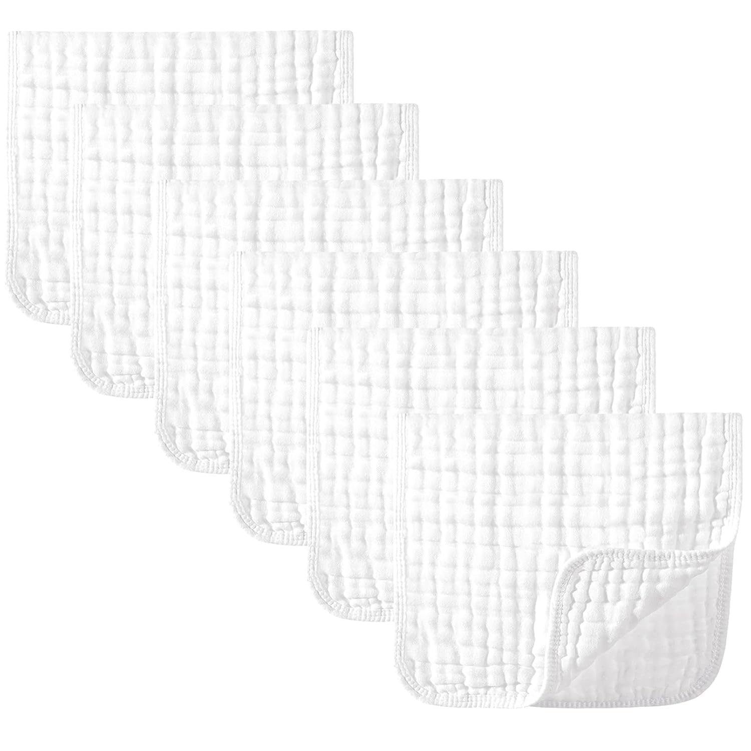 Yoofoss Muslin Burp Cloths 6 Pack Baby Washcloths Large 20''X10'' 100% Cotton 6 Layers Super Soft and Absorbent - White : Baby
