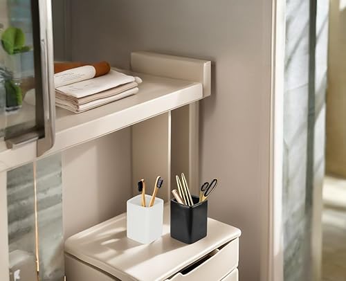 Miniatura 3 de FANFANJIA Portalápices de escritorio cuadrado de cerámica con marco de metal, adecuado para oficinas y hogares (blanco hueso)