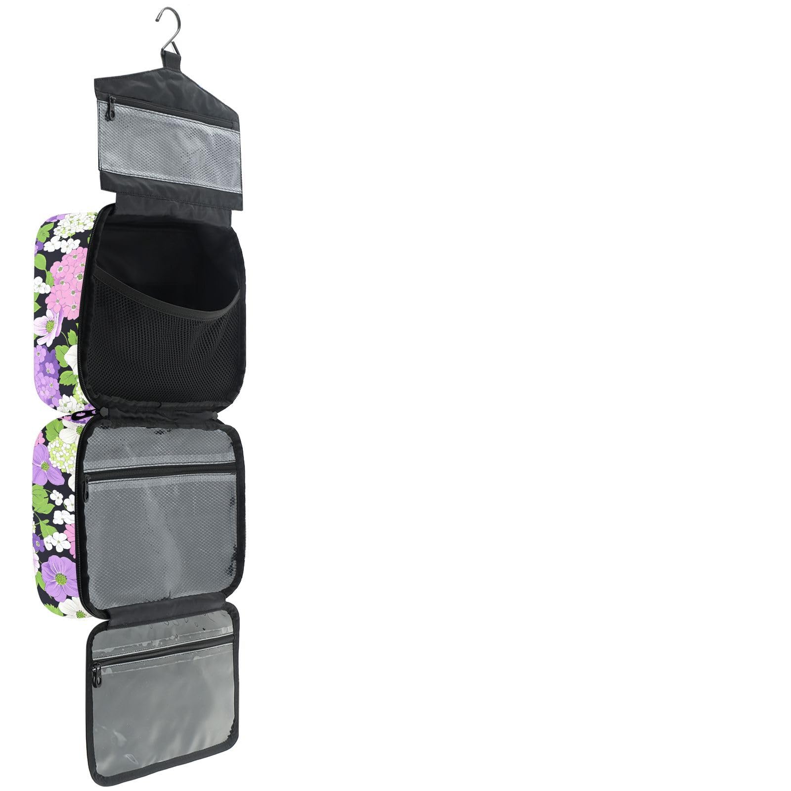 YNNALE Sewing Supply Organizer Bag, Hydrangeas Flowers Purple Black Portable Sewing Bags with Pockets&Hanger, Sewing Storage Box Case for Sew Supplies/Kit/Tools/Accessories (BAG ONLY)